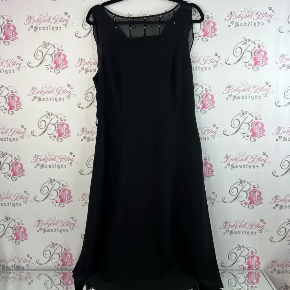 Cleocleo petite dress rhinestone bling cowl neck swoop Black Dress silver detail